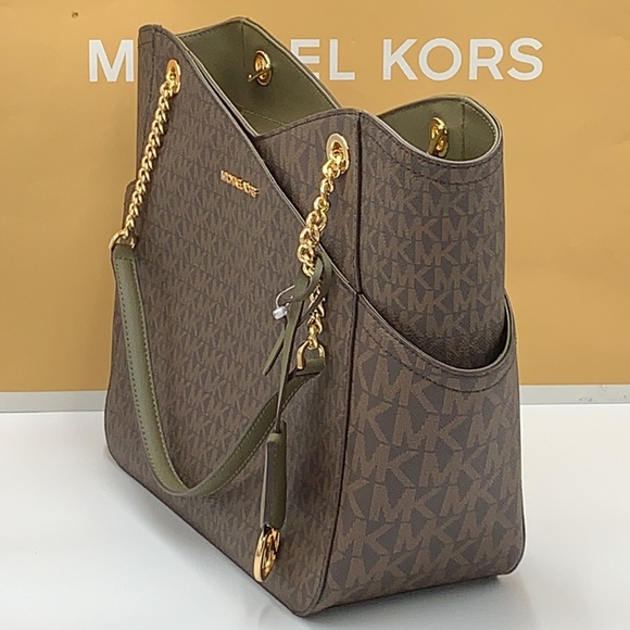 MICHAEL KORS 
Jet Set Large XChain  Logo Shoulder Tote  Bag OLIVE/BROWN COLOR - Picture 6 of 16